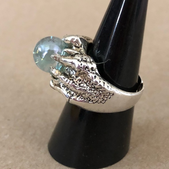 Aqua Aura Quartz Dragon Claw Ring - Picture 2 of 4